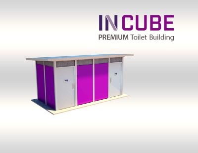 Purpose built INCUBE restroom buildings for modern towns and city streets.